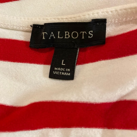 Talbots Blouse Women size Large Red & White Striped Bell Short Sleeve Shirt - Picture 4 of 5